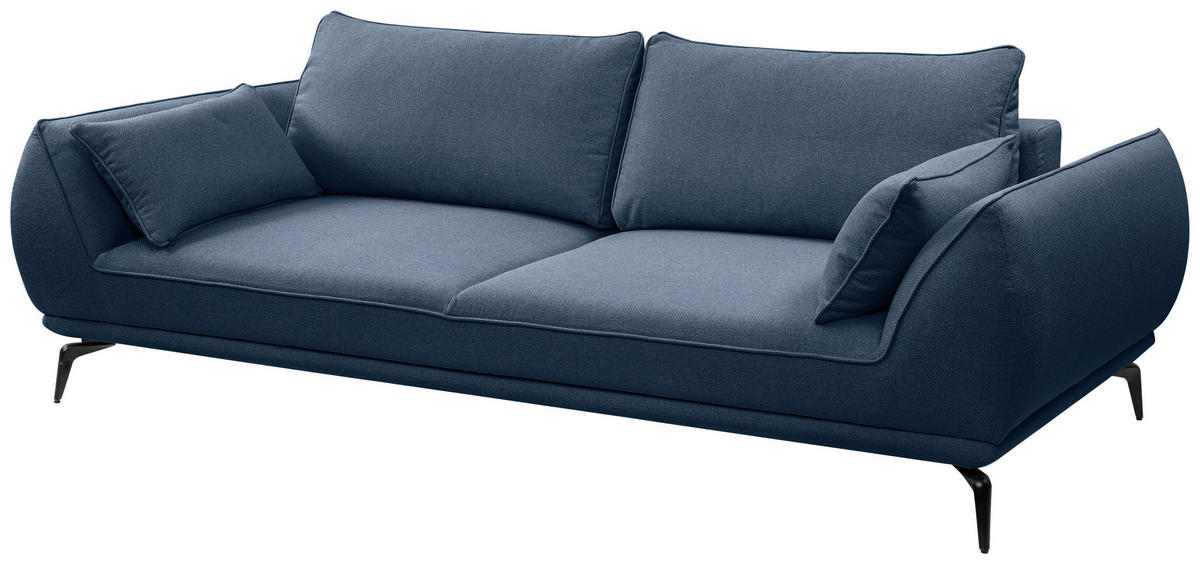 3-SITZER-SOFA Webstoff Dunkelblau  - Creme/Schwarz, MODERN, Textil/Metall (249/86/118cm) - MID.YOU