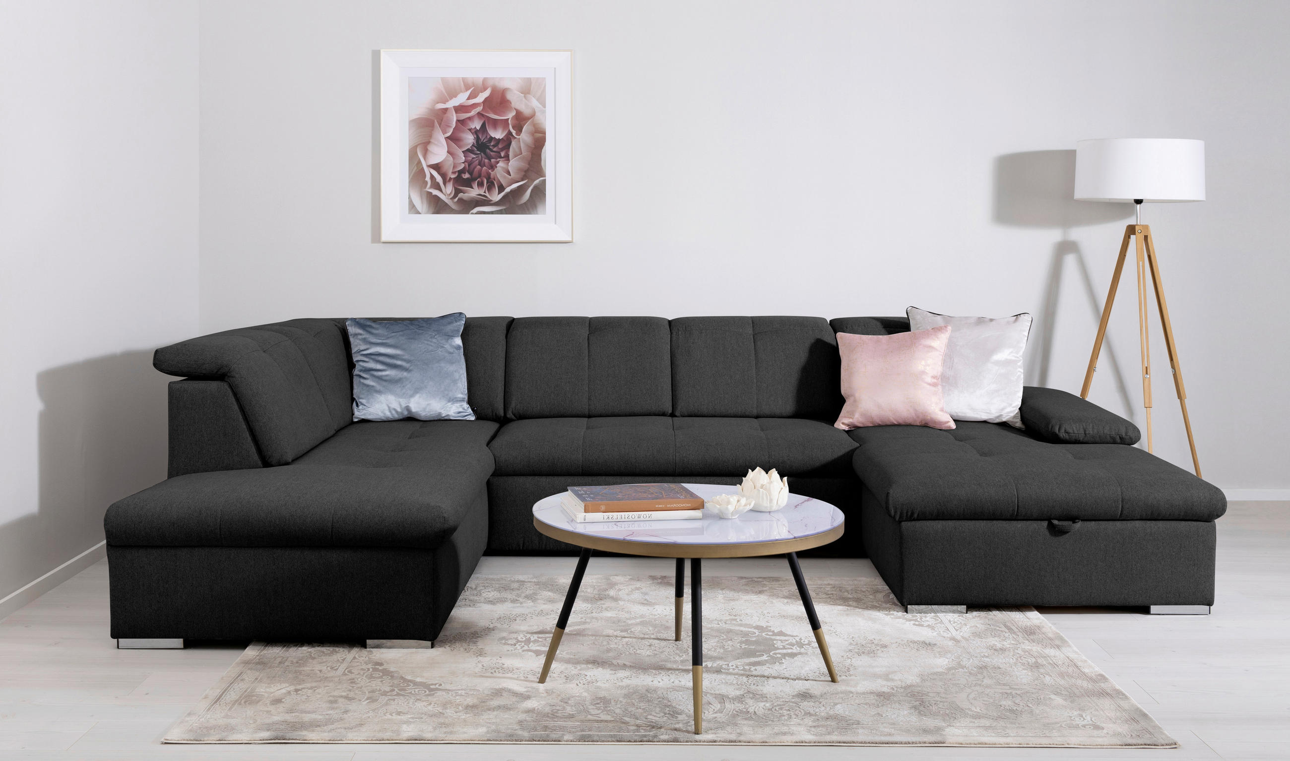Canapea Modulara, textil, negru
