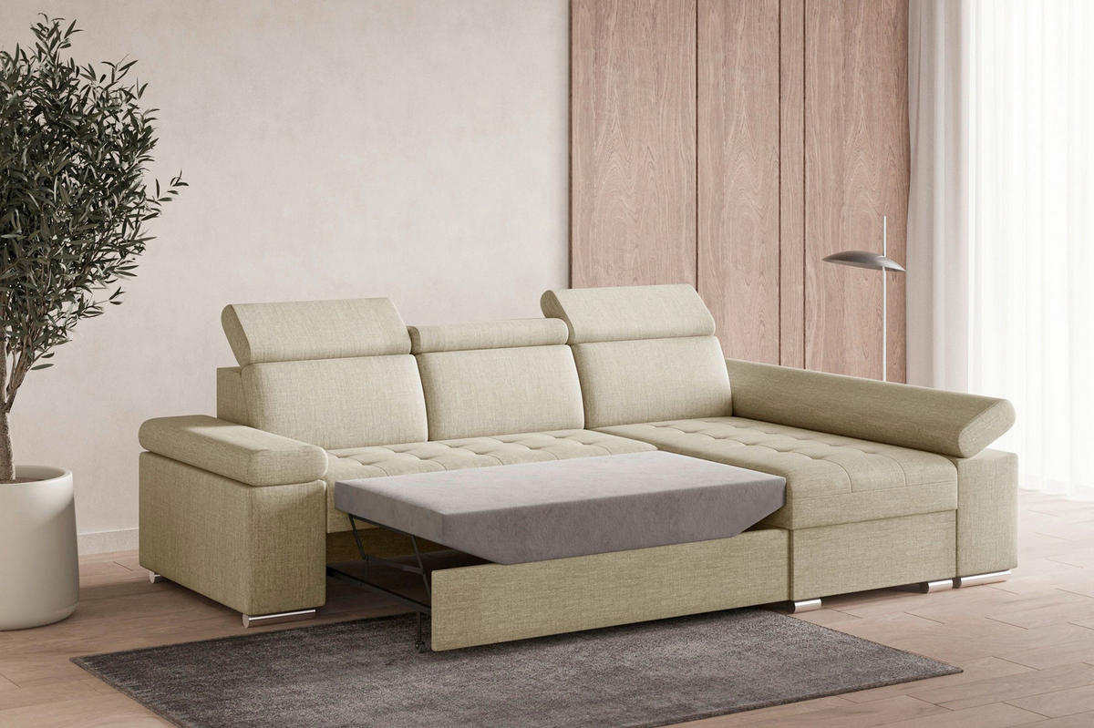 ECKSOFA TORONTO in Webstoff Creme  - Silberfarben/Creme, Design, Kunststoff/Textil (260/168cm) - MID.YOU