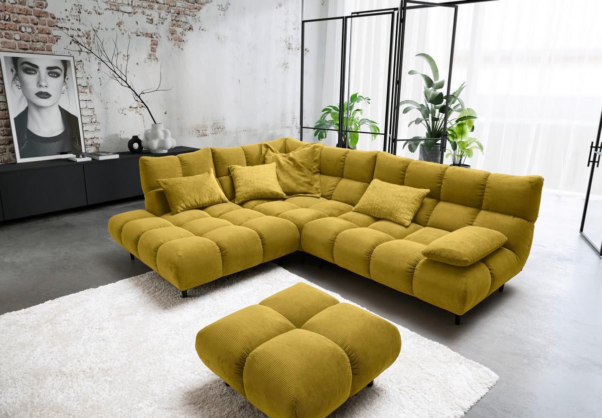 ECKSOFA Ottomane links, Eckteil  Goldfarben Feincord  - Goldfarben/Schwarz, Design, Holz/Textil (215/288cm) - Pure Home Lifestyle