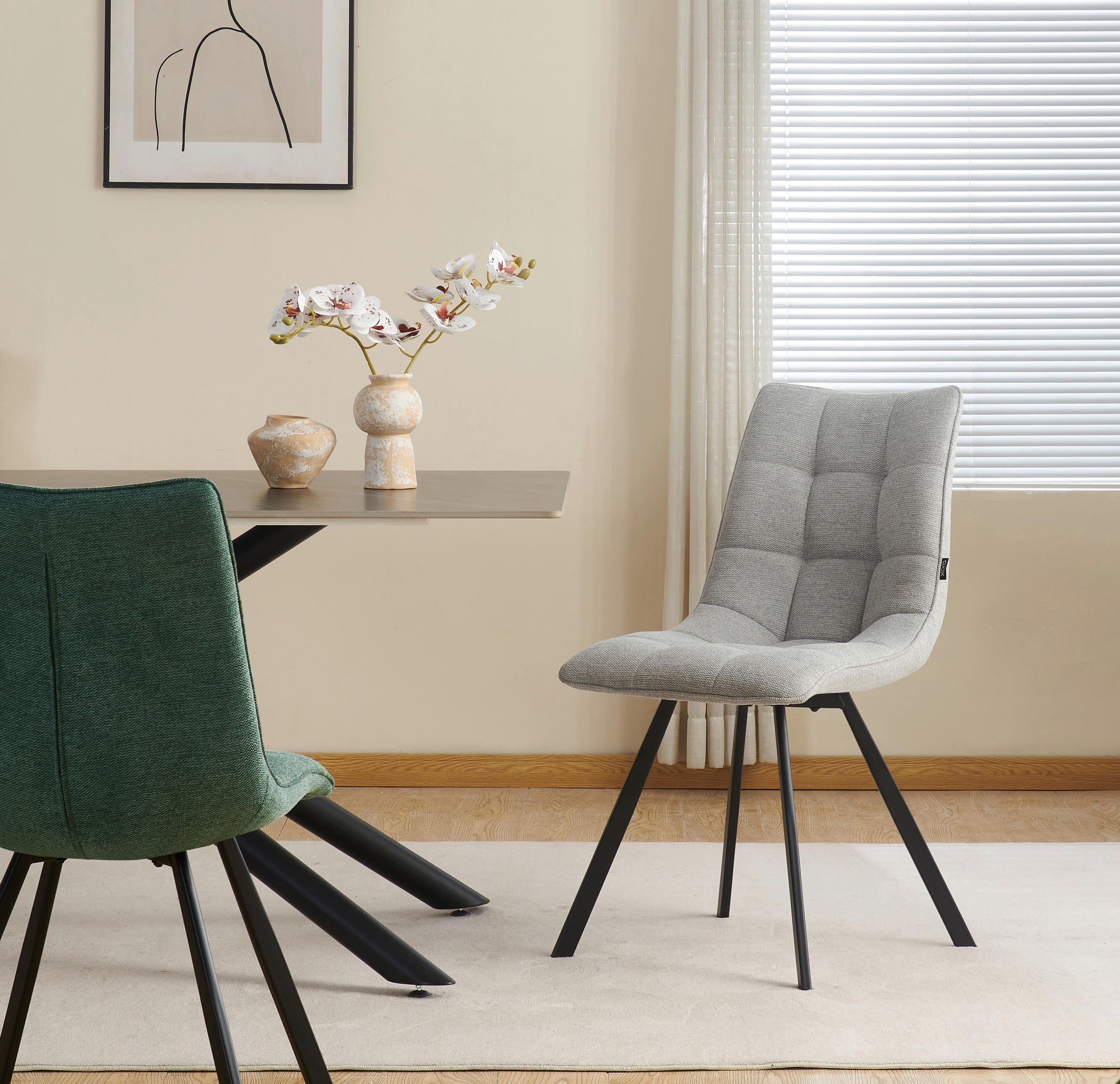 STUHL Leinenoptik Schwarz, Hellgrau  - Hellgrau/Schwarz, Design, Textil/Metall (47/86/61cm) - Xora