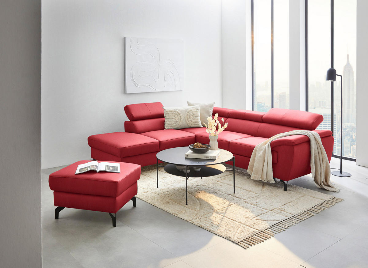 ECKSOFA in Lederlook Kombination Echtleder/Lederlook Rot  - Rot/Schwarz, Design, Leder/Textil (220/256cm) - Celina Home