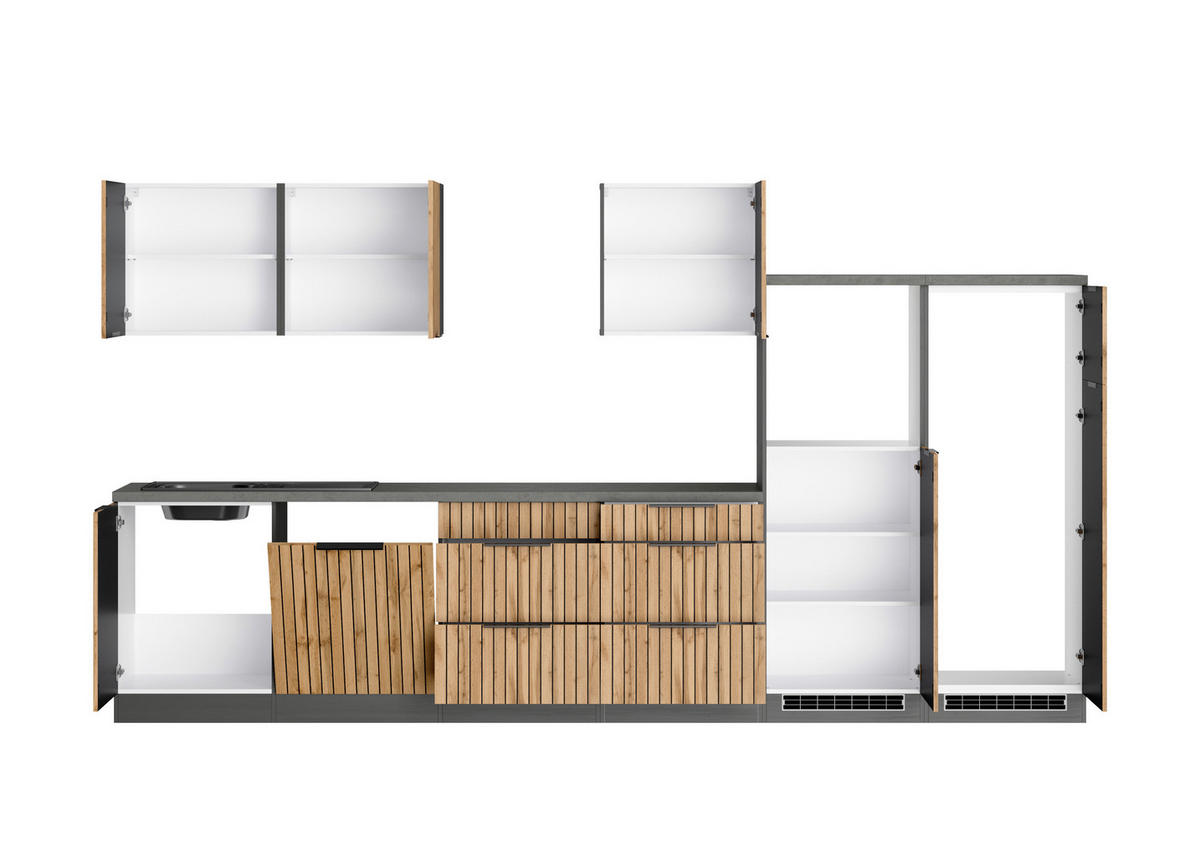 KÜCHENLEERBLOCK 360 cm   Graphitfarben, Eiche Wotan  - Schieferfarben/Eiche Wotan, Basics, Holzwerkstoff/Metall (360cm) - Held