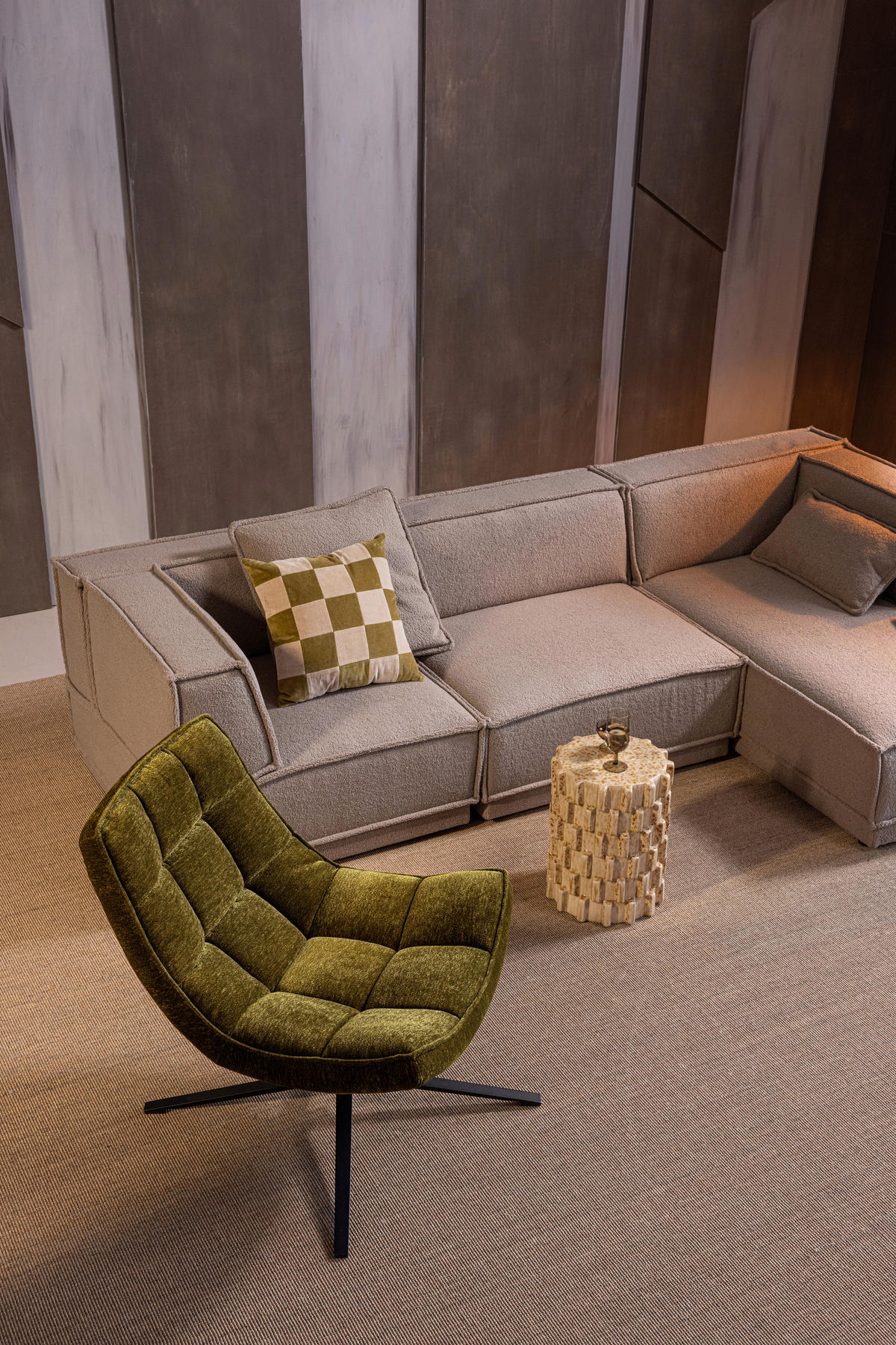 ECKSOFA Manu in Chenille Naturfarben  286/160 cm  - Schwarz/Naturfarben, MODERN, Kunststoff/Textil (286/160cm) - Livetastic