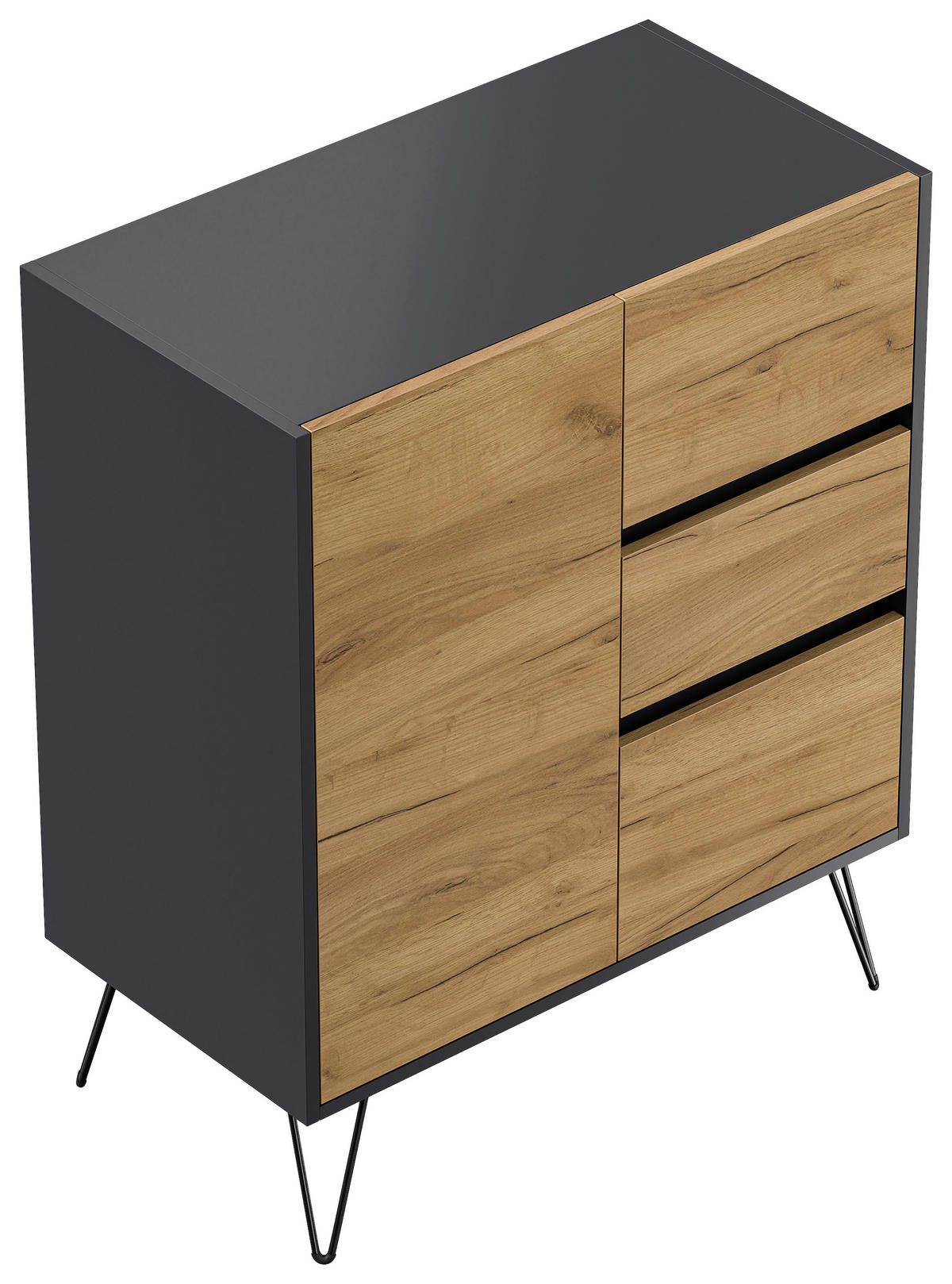 SIDEBOARD Posseik Industrial  in 79/93,6/40,6 cm  - Eichefarben/Graphitfarben, Design, Holzwerkstoff/Metall (79/93,6/40,6cm) - P & B