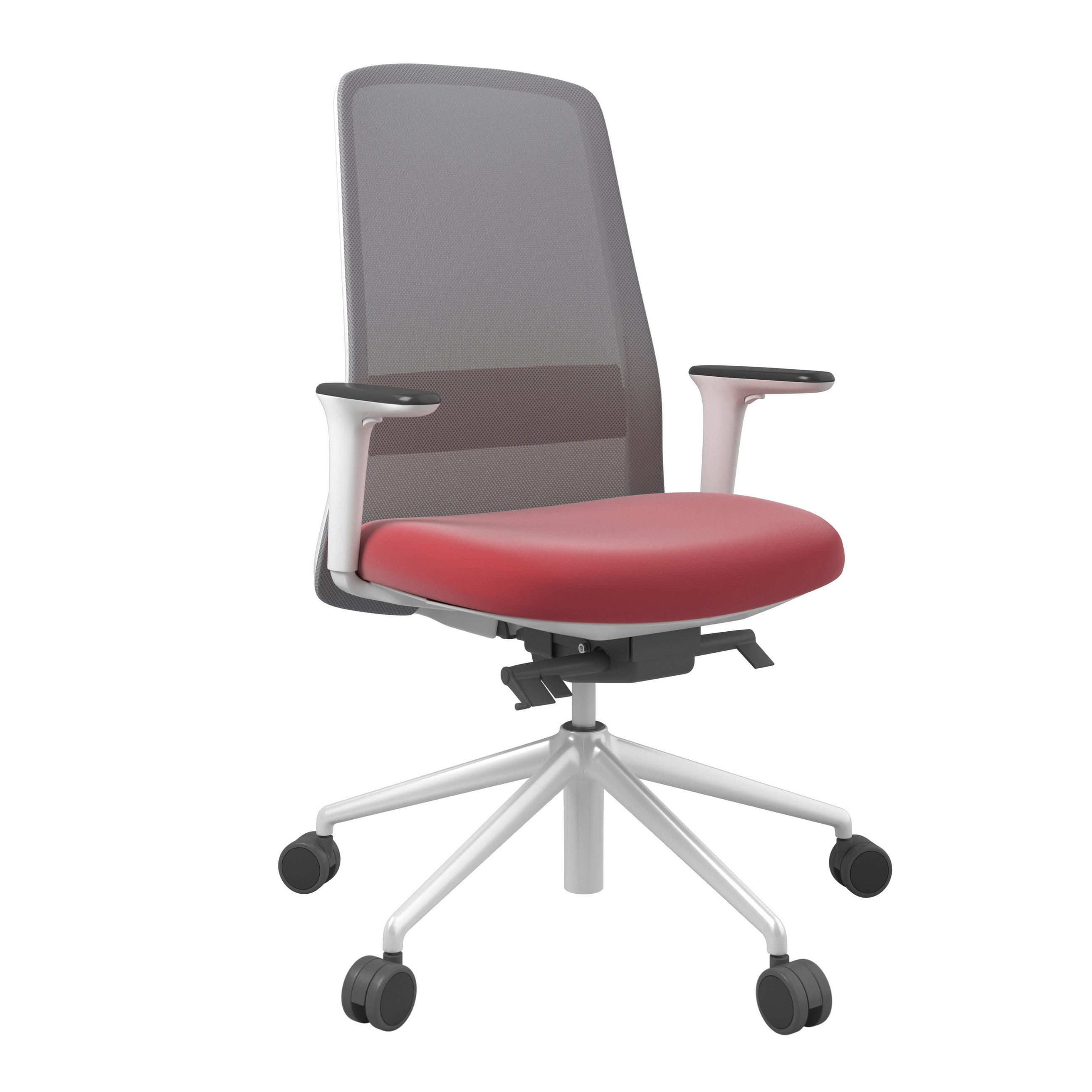DREHSTUHL Lederlook Grau, Rot, Weiß  - Rot/Weiß, MODERN, Kunststoff/Textil (70/103-115/70cm)