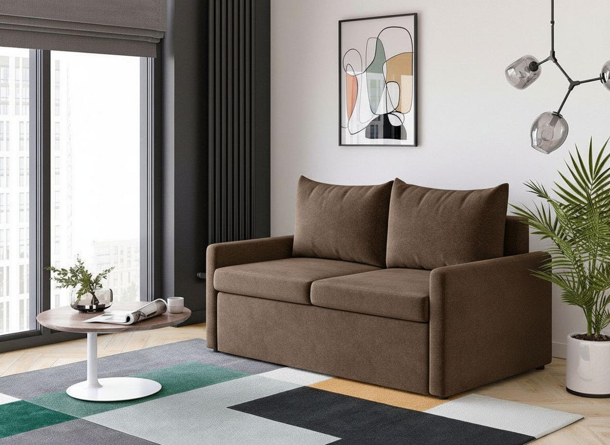 SCHLAFSOFA COLOGNE in Flachgewebe Braun  - Schwarz/Braun, Design, Kunststoff/Textil (152/89/92cm) - MID.YOU