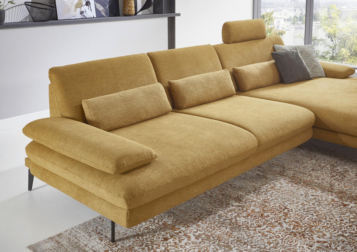 ECKSOFA in Chenille Currygelb  - Currygelb/Schwarz, Design, Textil/Metall (310/180cm) - Dieter Knoll