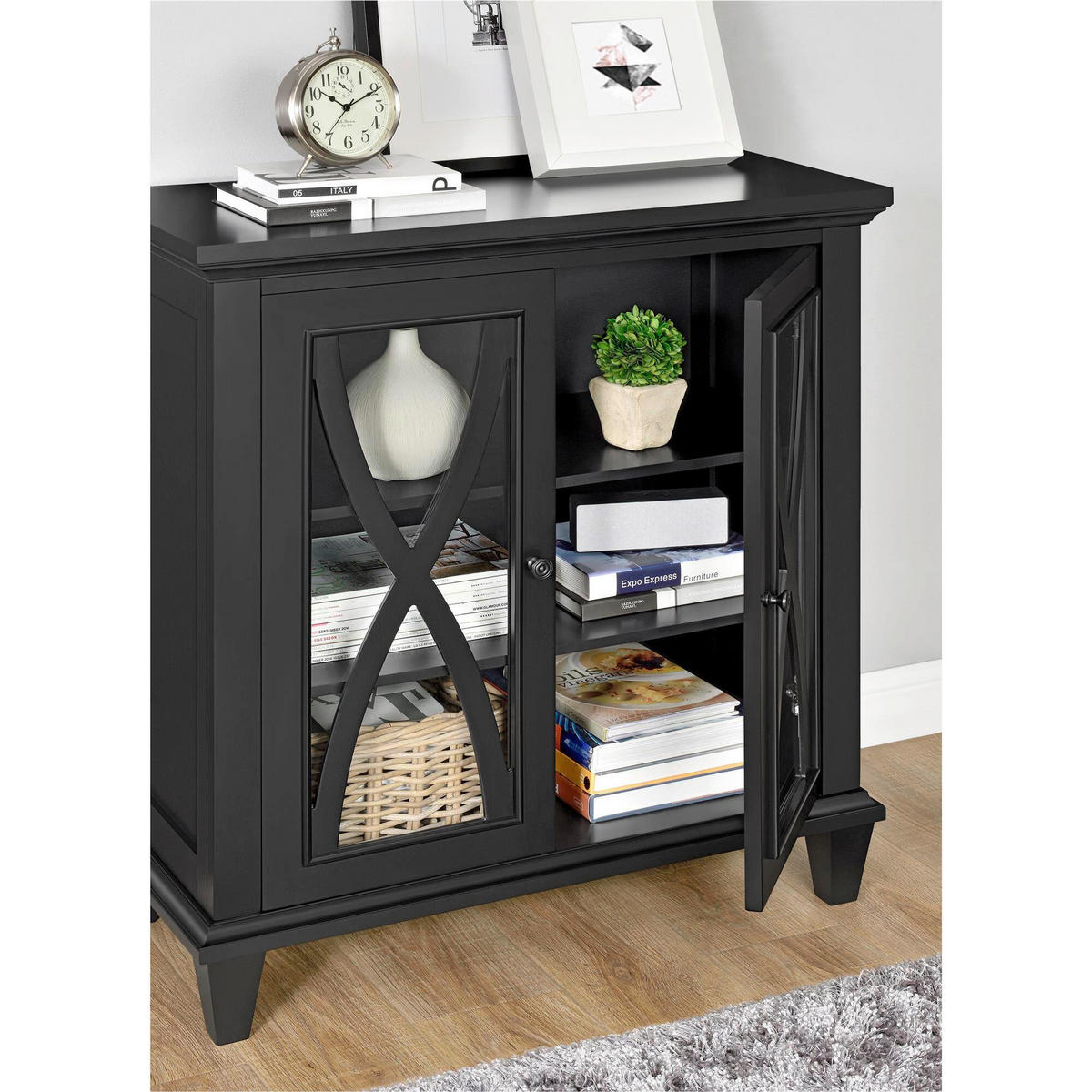 KOMMODE Ellington  in 79/85/37 cm  - Schwarz, Design, Glas/Holzwerkstoff (79/85/37cm) - MID.YOU