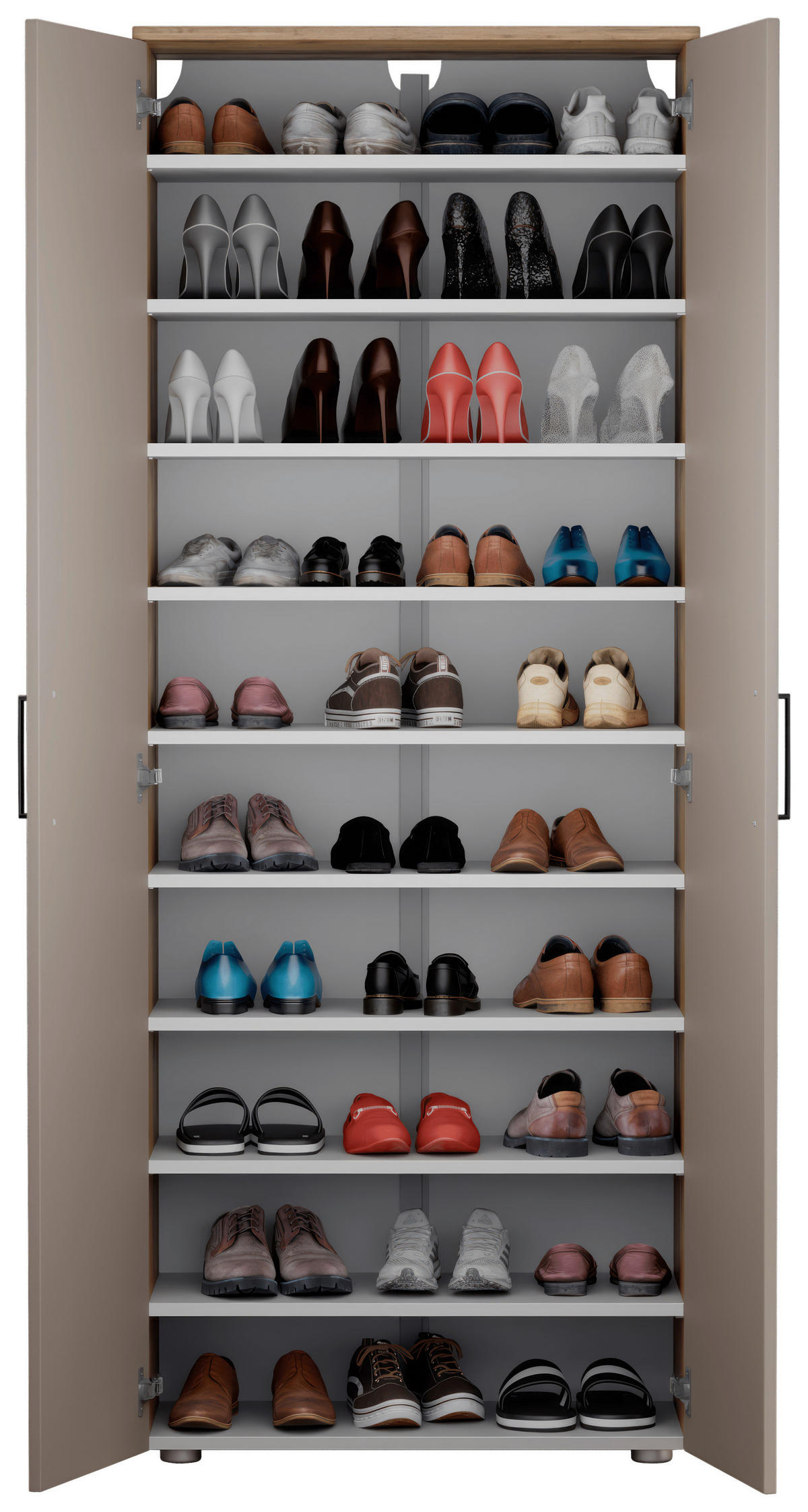 SCHUHSCHRANK  in 80/200/38 cm  - Eichefarben/Silberfarben, Basics, Holzwerkstoff/Kunststoff (80/200/38cm) - Moderano