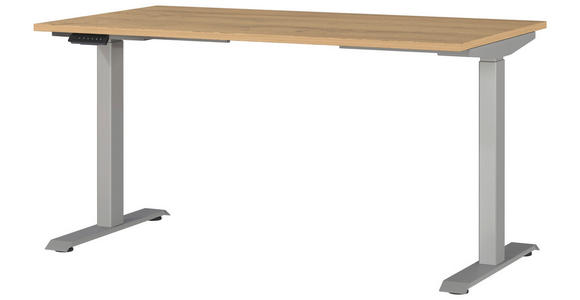 SCHREIBTISCH 140/80/72-118 cm in Braun, Silberfarben, Eichefarben - Eichefarben/Silberfarben, MODERN, Holzwerkstoff/Metall (140/80/72-118cm) - Novel
