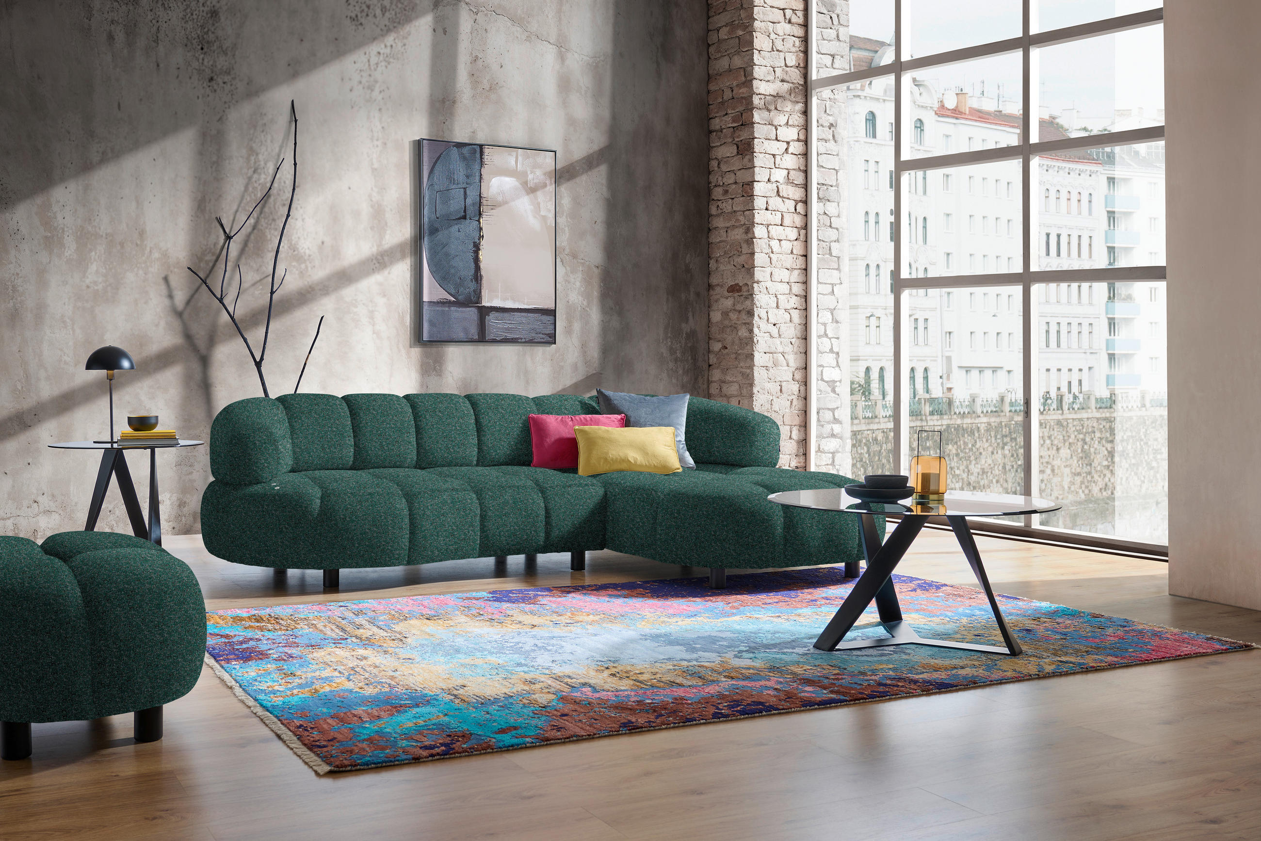 ECKSOFA Grün Webstoff  - Schwarz/Grün, Design, Holz/Textil (284/183cm) - Welnova