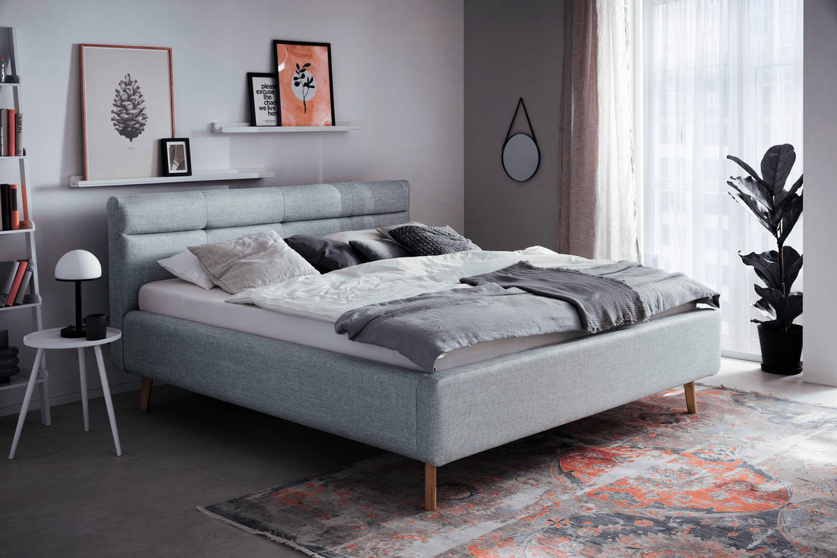 POLSTERBETT 180/200 cm  in Pastellblau  - Pastellblau/Eichefarben, Konventionell, Holz/Textil (180/200cm) - Boxxx