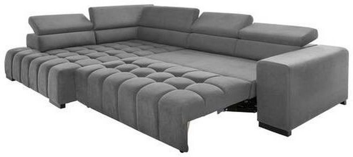 ECKSCHLAFSOFA Grau Velours  - Schwarz/Grau, Design, Holz/Textil (201/307cm) - Livetastic