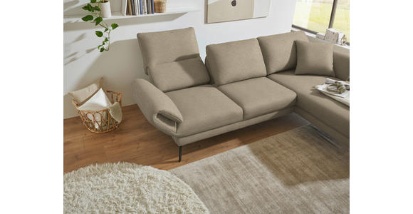 ECKSOFA  in Flachgewebe Hellbraun Armteilverstellung, Relaxfunktion, Drehsitzfunktion  255-365/175-224 cm  - Hellbraun/Schwarz, Design, Textil/Metall (255-365/175-224cm) - Dieter Knoll