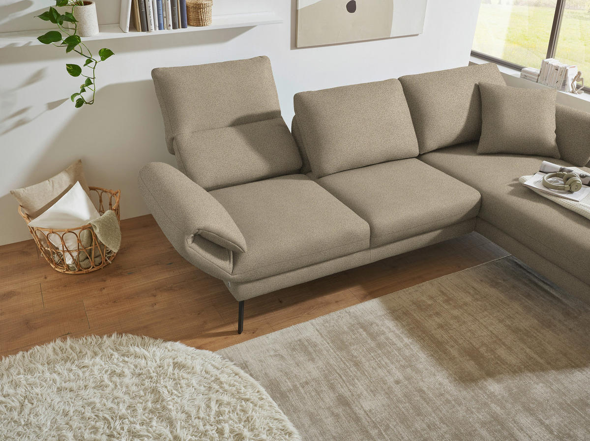 ECKSOFA  in Flachgewebe Hellbraun  255-365/175-224 cm  - Hellbraun/Schwarz, Design, Textil/Metall (255-365/175-224cm) - Dieter Knoll