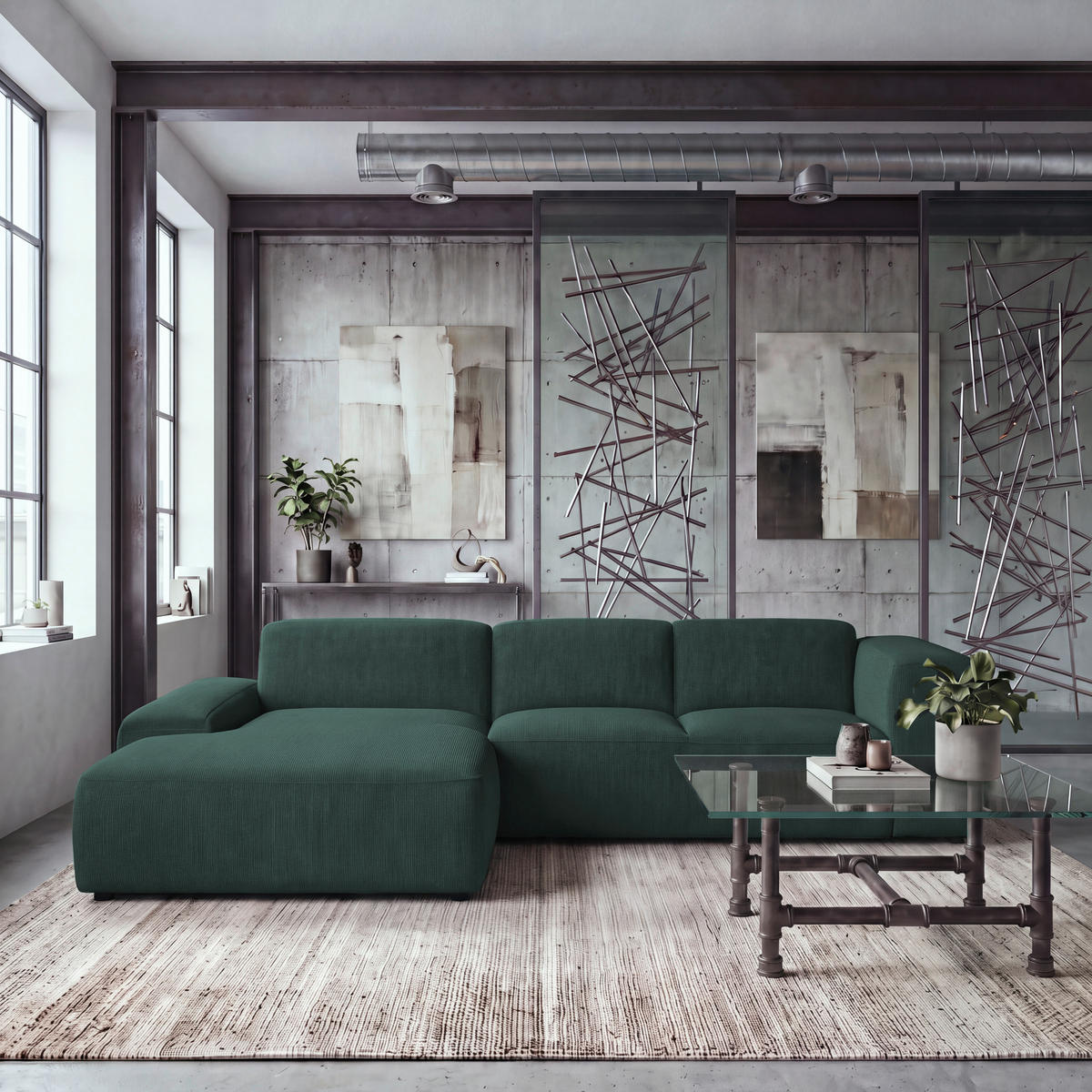HÖRNSOFFA i manchester grön  - grön/svart, Design, textil/plast (200/304cm) - MID.YOU