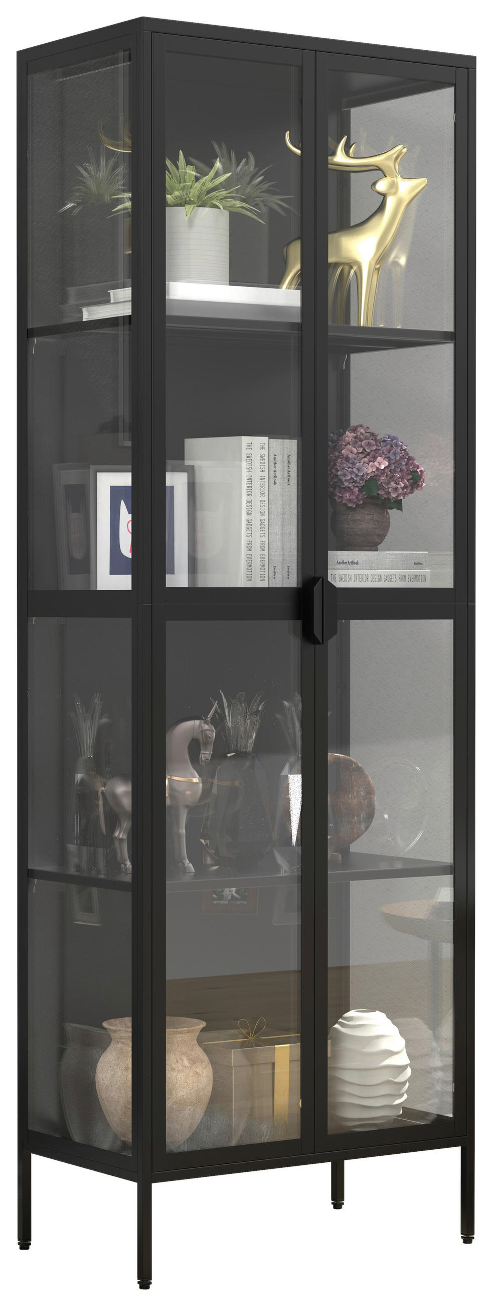 VITRINE in Schwarz  - Transparent/Schwarz, Design, Glas/Metall (60/180/35cm) - MID.YOU