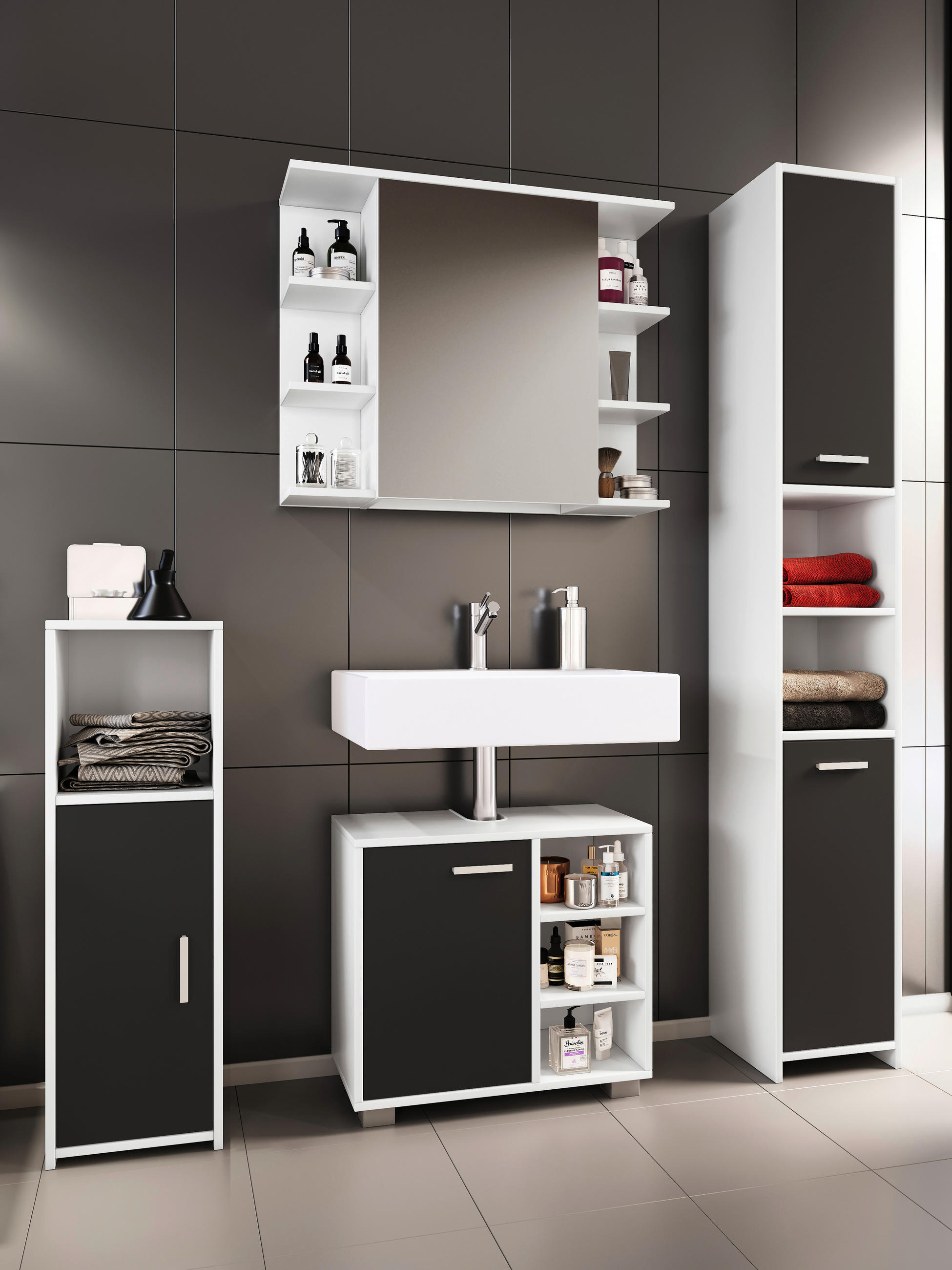 BADEZIMMER 140 cm  - Schwarz/Weiß, MODERN (140cm) - MID.YOU
