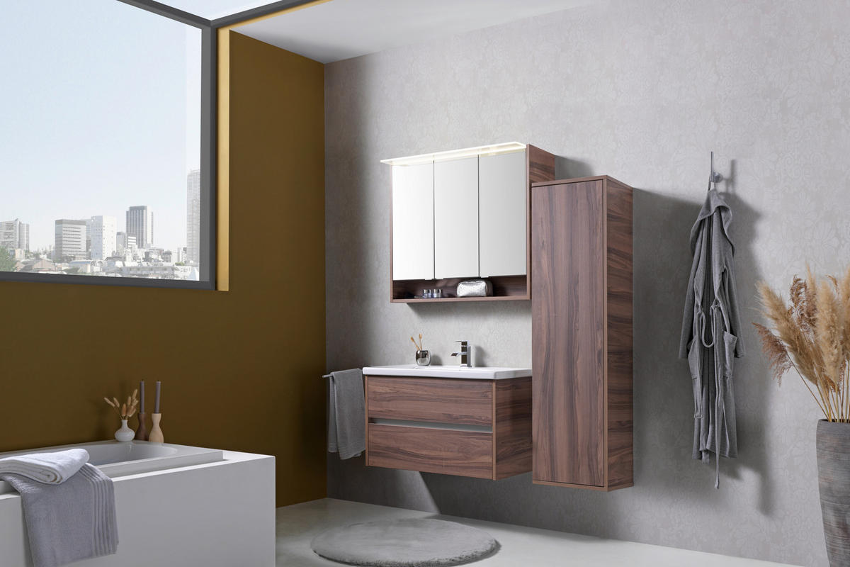 WASCHTISCHKOMBI 90 cm  - Nussbaumfarben/Weiß, Basics, Keramik/Holzwerkstoff (90cm) - Voleo