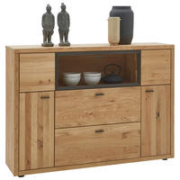 HIGHBOARD Eichefarben, Dunkelgrau  148/106/37 cm  - Dunkelgrau/Eichefarben, Design, Glas/Holz (148/106/37cm) - Valnatura