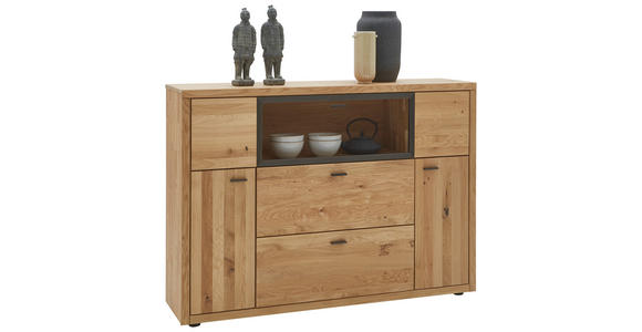 HIGHBOARD Eichefarben, Dunkelgrau  148/106/37 cm  - Dunkelgrau/Eichefarben, Design, Glas/Holz (148/106/37cm) - Valnatura