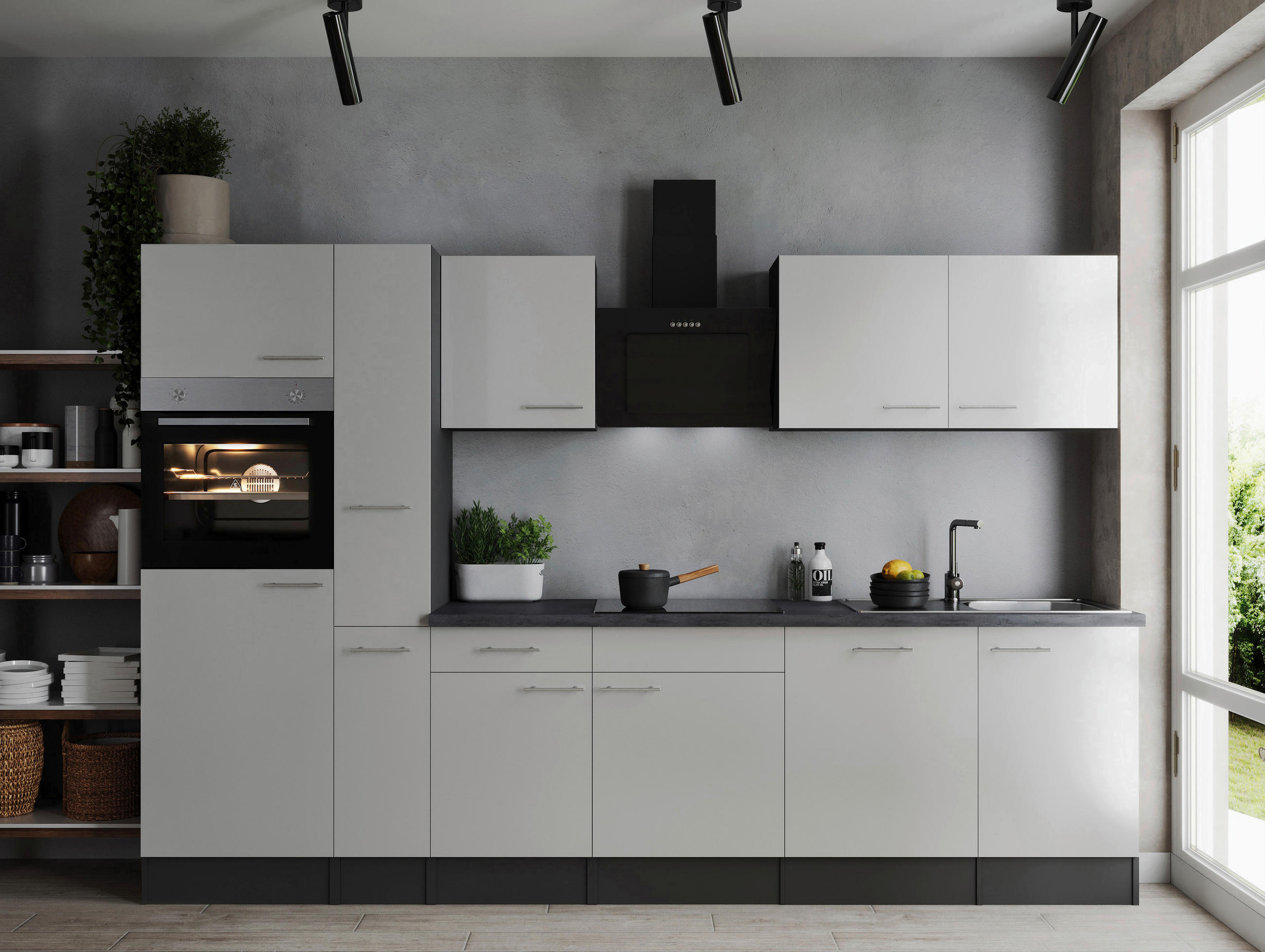 MODULKÖK 310 cm i grå, vit - vit/silver, Design, metall/trämaterial (310cm) - Respekta