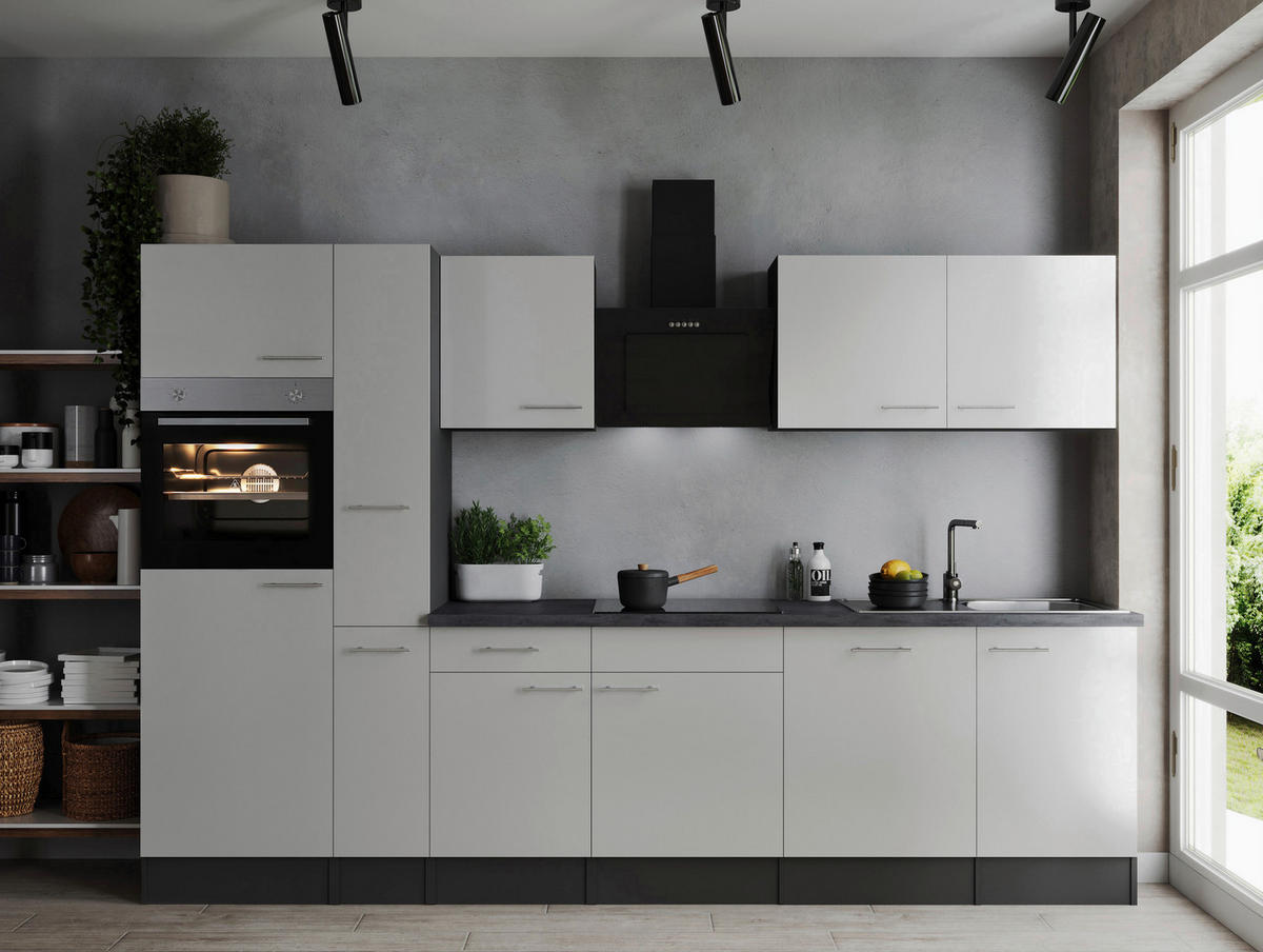 KÜCHENBLOCK 310 cm   in Grau, Weiß  - Silberfarben/Weiß, Design, Holzwerkstoff/Metall (310cm) - Respekta