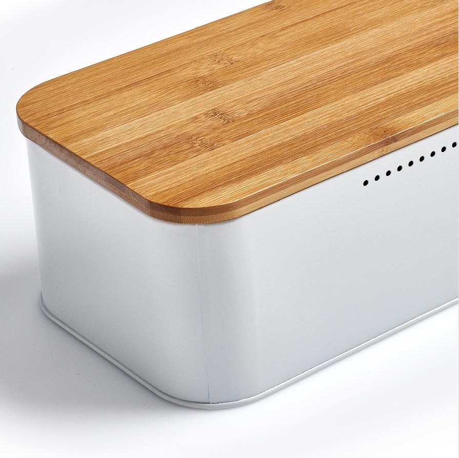 Thumbnail - Zeller Present Brotkasten, Weiß, Metall, Bambus, rechteckig, 43x23x12 cm, Küchenzubehör, Brotkästen & -Körbe