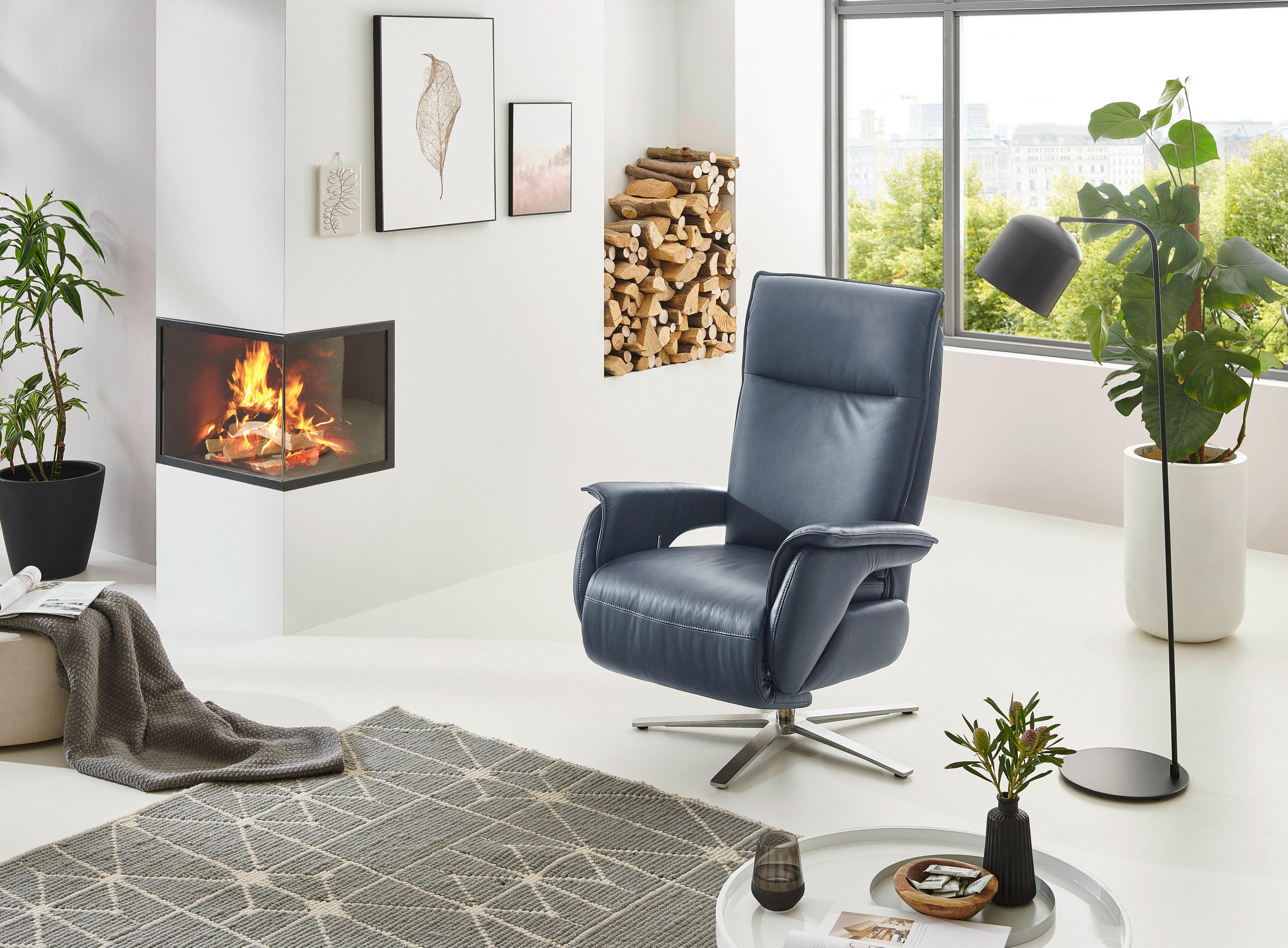 RECLINERFÅTÖLJ i blå, grå  - blå/grå, Modern, läder (77/116/80cm) - Livetastic