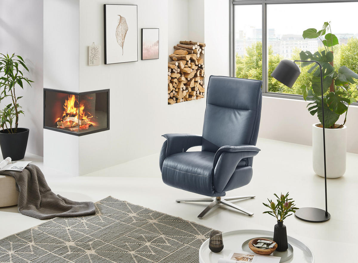FERNSEHSESSEL in Blau, Grau  - Blau/Grau, Modern, Leder (77/116/80cm) - Livetastic