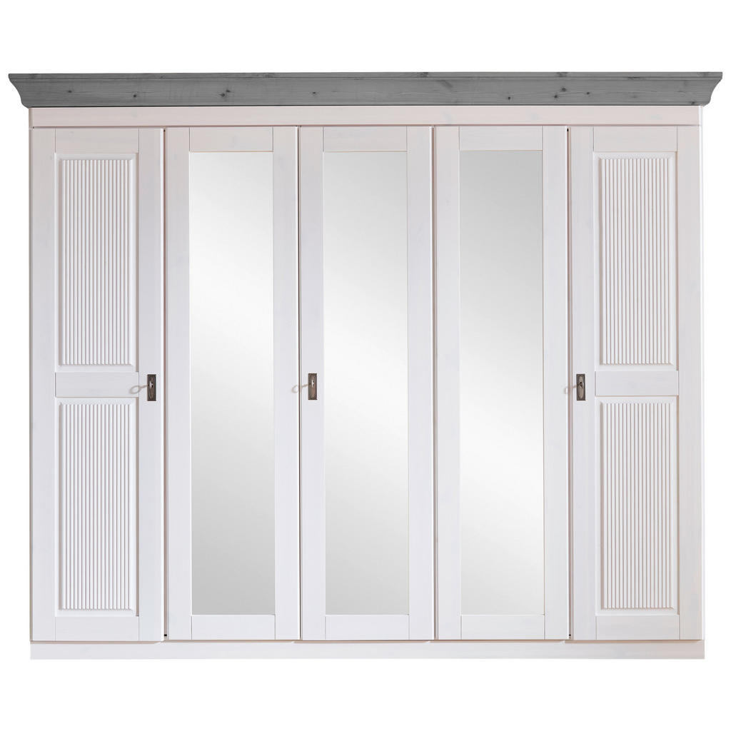 Thumbnail - Boxxx Drehtürenschrank, Grau, Weiß, Holz, Kiefer, massiv, 5 Fächer, 253x210x64 cm, Beimöbel erhältlich, in verschiedenen...