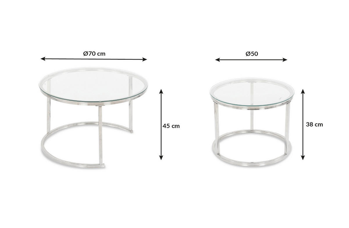 SET KLUB STOLIĆA višebojno, srebrne boje, bijela, prozirno  metal, staklo  - bijela/srebrne boje, Design, staklo/metal (50-70/50-70/38-45cm) - MID.YOU