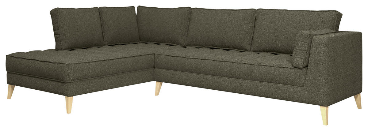 ECKSOFA in Bouclé Dunkelgrün  204/310 cm  - Dunkelgrün/Naturfarben, Design, Holzwerkstoff/Textil (204/310cm) - MID.YOU