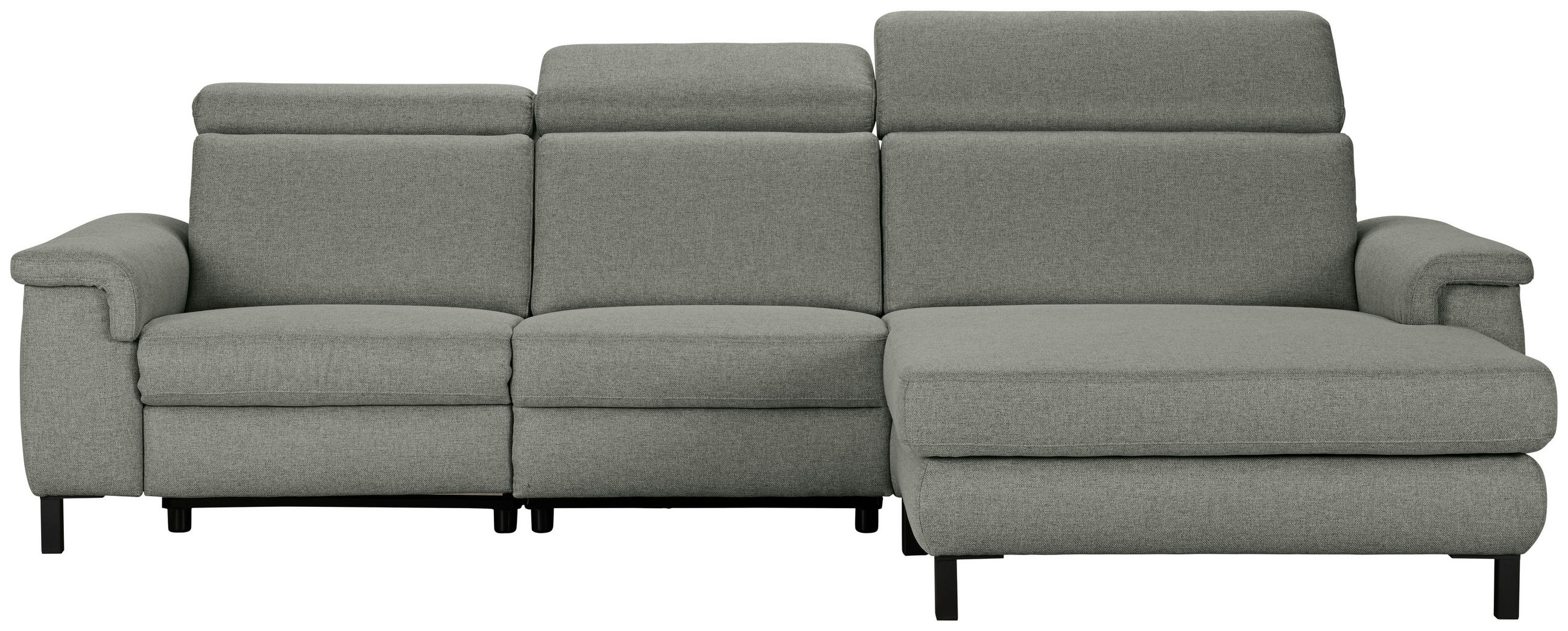ECKSOFA Grün Flachgewebe Rücken echt, Kopfteilverstellung  - Schwarz/Grün, KONVENTIONELL, Textil/Metall (304/182cm) - Pure Home Comfort