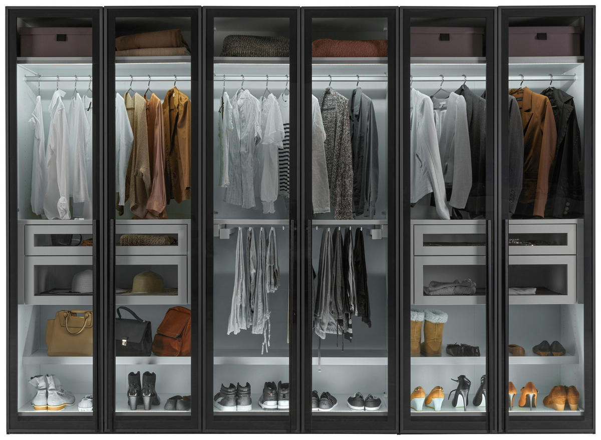 DREHTÜRENSCHRANK  in Schwarz  - Silberfarben/Schwarz, Design, Glas/Holzwerkstoff (303/220/59cm) - Jutzler