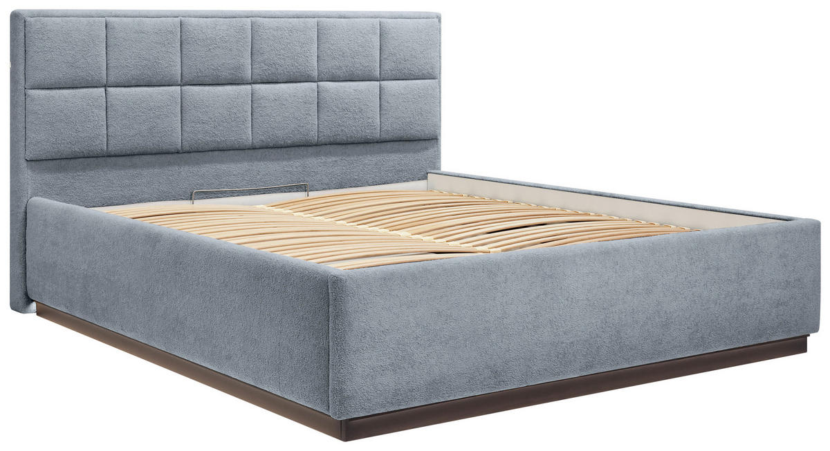 POLSTERBETT 140/200 cm,  in Hellgrau, gepolstertes Kopfteil, Beleuchtung, Lattenrost, Bettkasten,  - Birkefarben/Hellgrau, Design, Holz/Holzwerkstoff (140/200cm) - Chameo