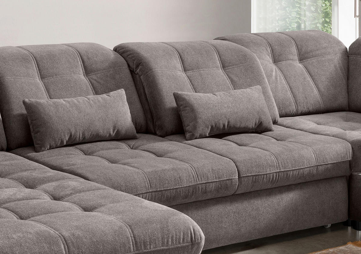 WOHNLANDSCHAFT in Chenille Graubraun  - Graubraun/Schwarz, Modern, Textil/Metall (184/387/252cm) - Livetastic