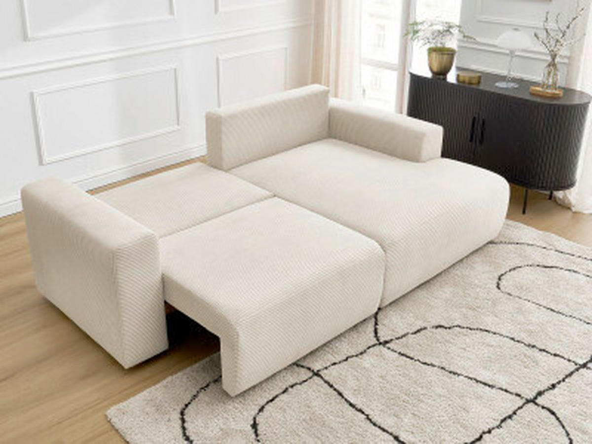 ECKSOFA Ottomane rechts  ATILLA Beige Cord  - Beige/Schwarz, MODERN, Kunststoff/Textil (244/149cm)