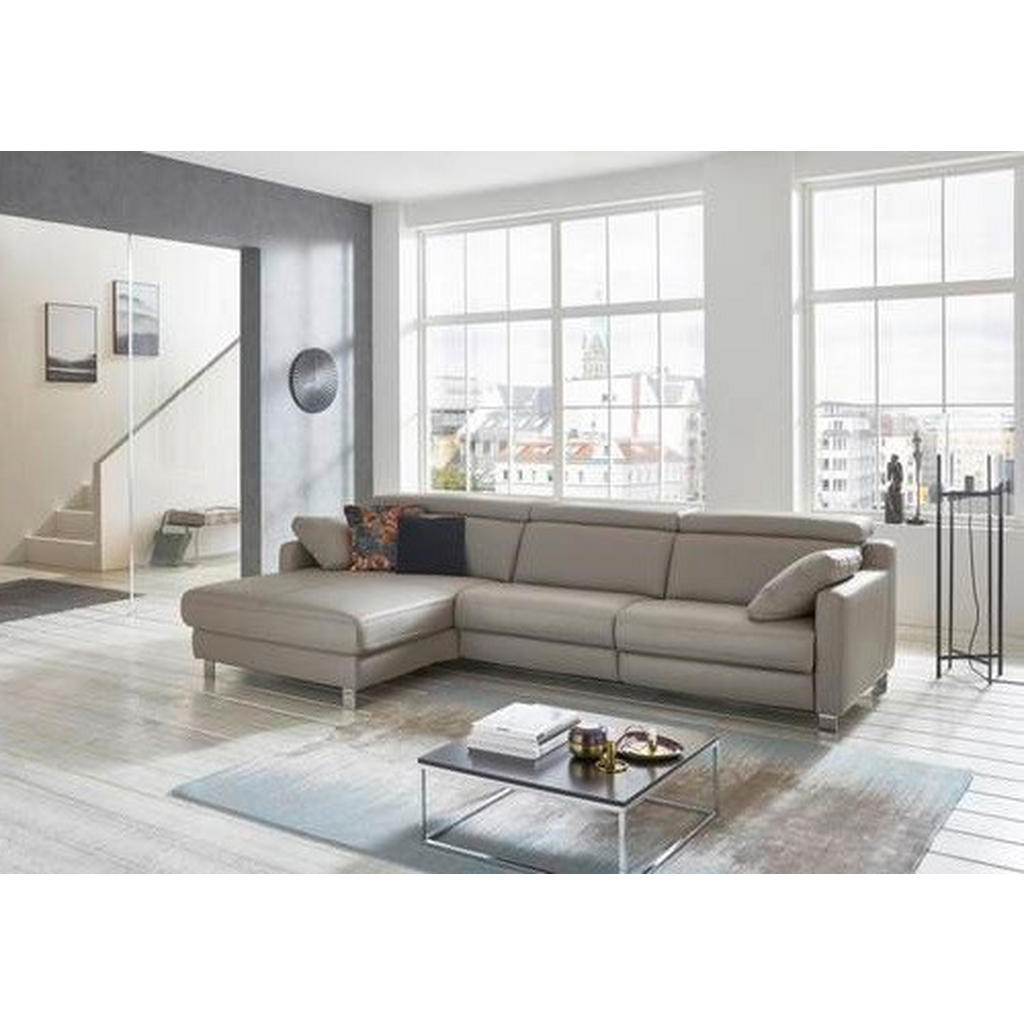 Thumbnail - Valdera Ecksofa, Grau, Leder, Echtleder, Semi-Anilinleder, 3-Sitzer, Ottomane links, L-Form, 271x176 cm, Goldenes M, Typ...