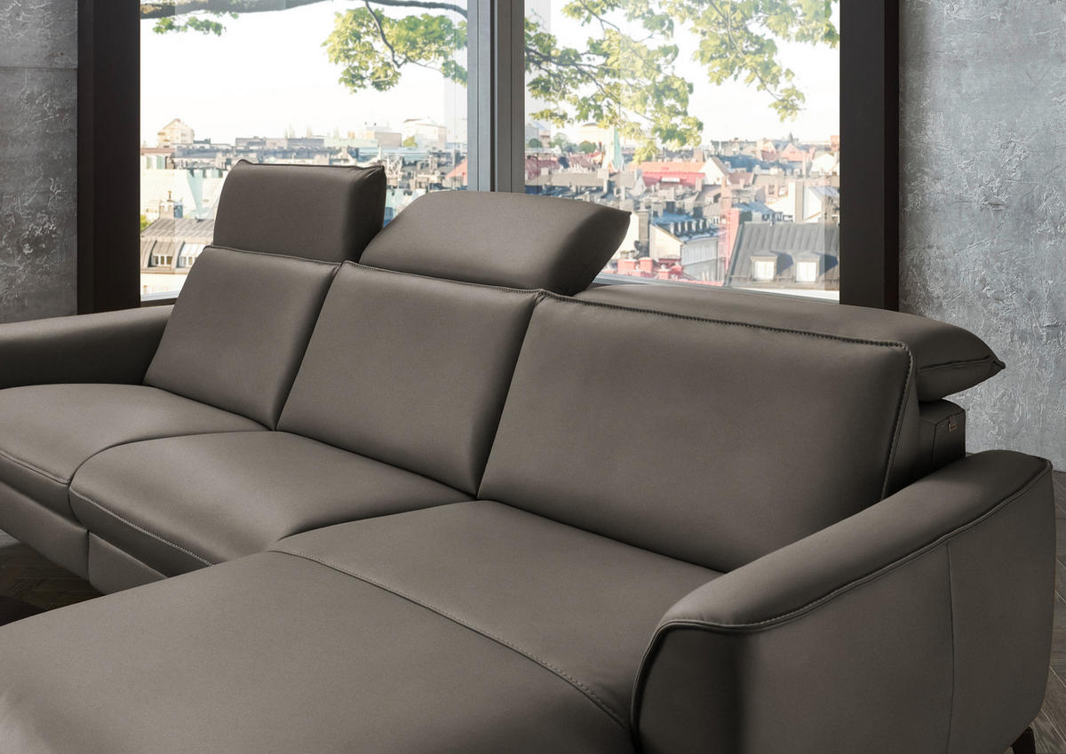 ECKSOFA in Echtleder Grau  - Schwarz/Grau, Natur, Leder/Metall (281/168cm) - Valdera