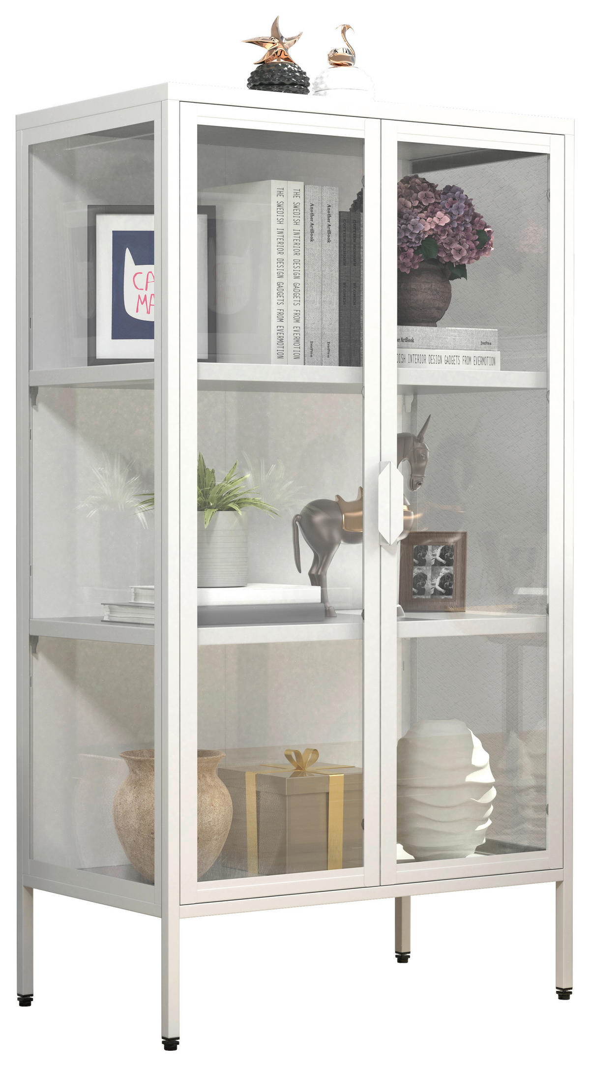 VITRINE in Weiß  - Transparent/Weiß, Design, Glas/Metall (60/110/35cm) - MID.YOU