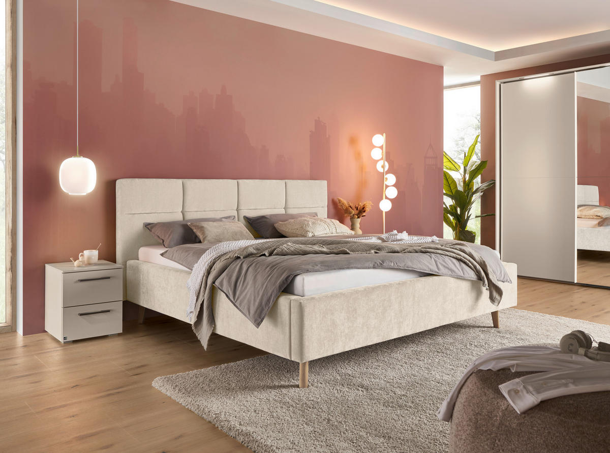 POLSTERBETT 180/200 cm,  in Beige,  - Eichefarben/Beige, KONVENTIONELL, Holz/Textil (180/200cm) - SetOne by Musterring