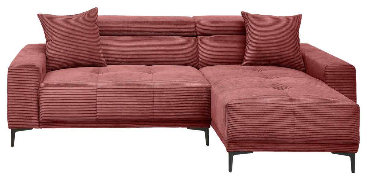ECKSOFA Cord Koralle  - Koralle/Schwarz, Basics, Textil/Metall (250/183cm) - Livetastic