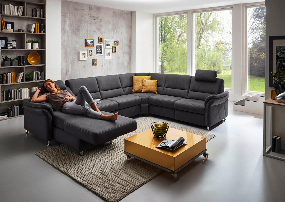 WOHNLANDSCHAFT Grau Mikrofaser  - Beige/Alufarben, Design, Textil/Metall (173/330/262cm) - Beldomo System