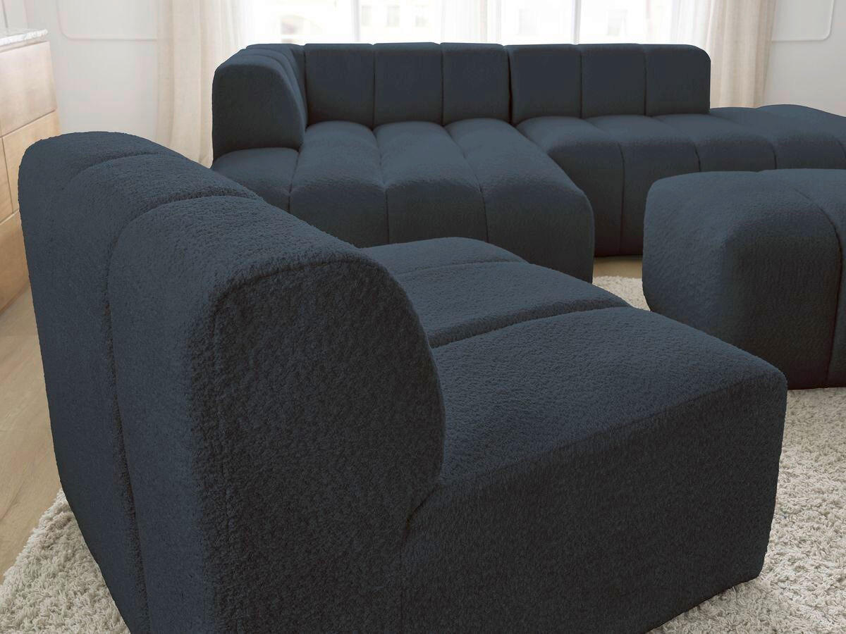 ECKSOFA Ottomane links  ANNECY Dunkelblau Bouclé  - Schwarz/Dunkelblau, MODERN, Kunststoff/Textil (170/262cm)