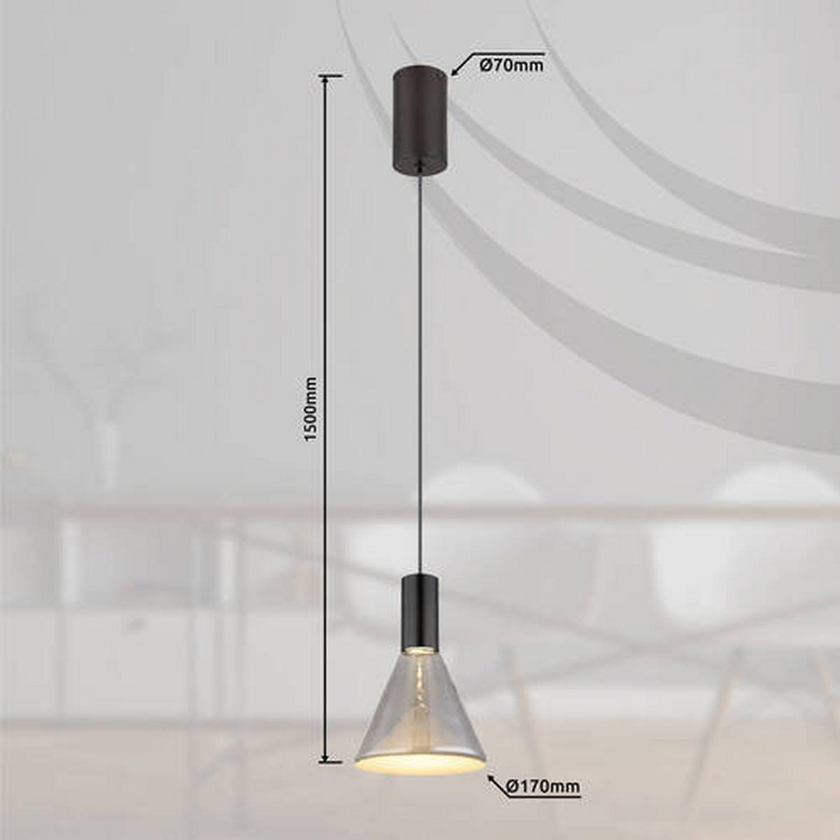 LED-HÄNGELEUCHTE 17/150 cm    - Schwarz, Design, Glas/Metall (17/150cm) - Globo