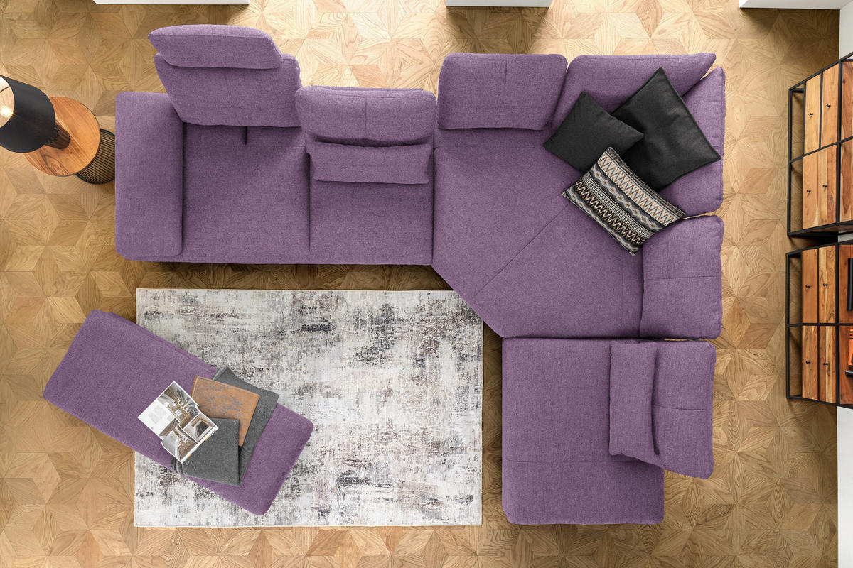 ECKSOFA in Flachgewebe Lila  - Lila/Schwarz, Design, Textil/Metall (344/271cm) - Chilliano