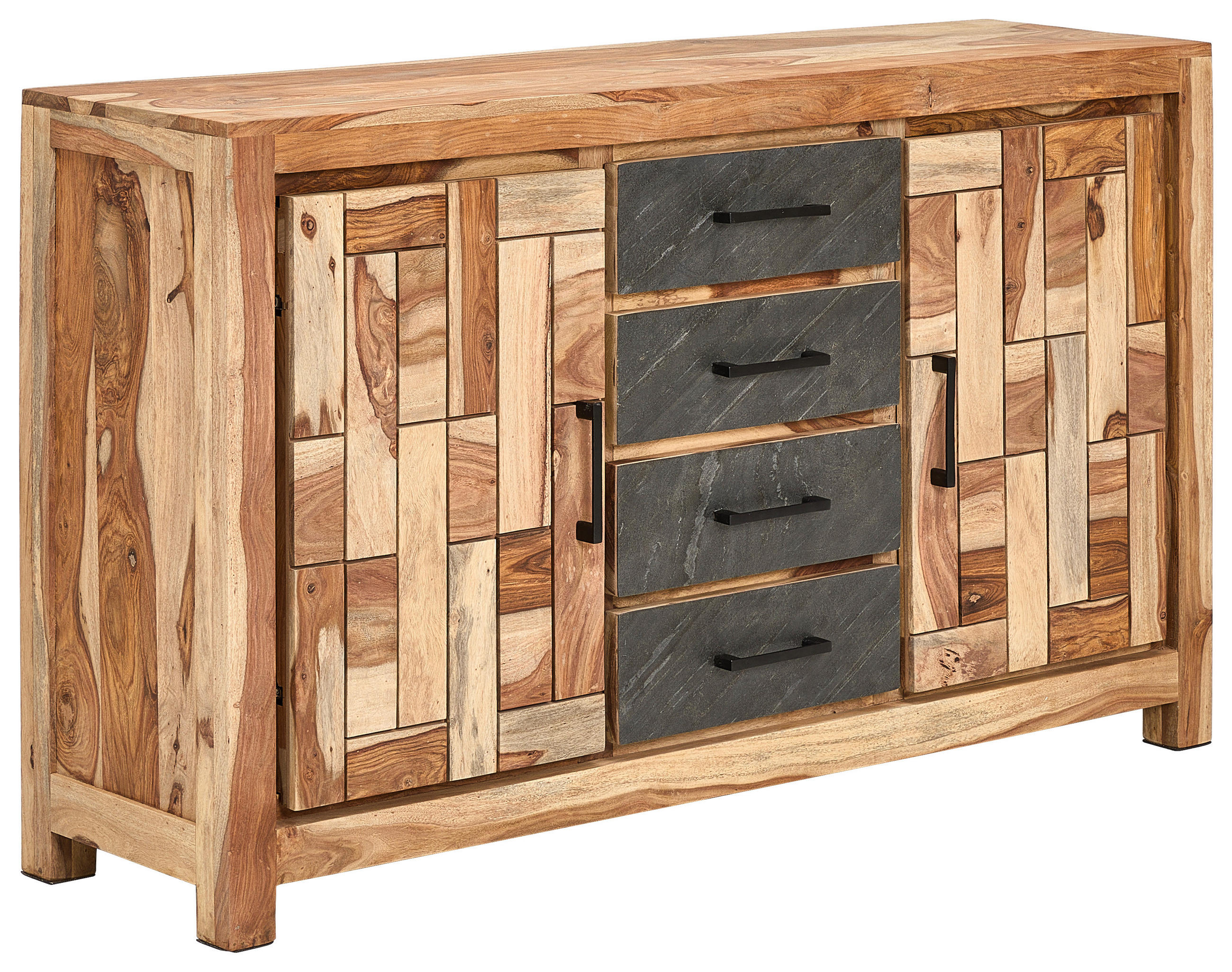 Livetastic ŠIROKÁ KOMODA, indický palisander, sivá, prírodná farba, 145/85/40 cm