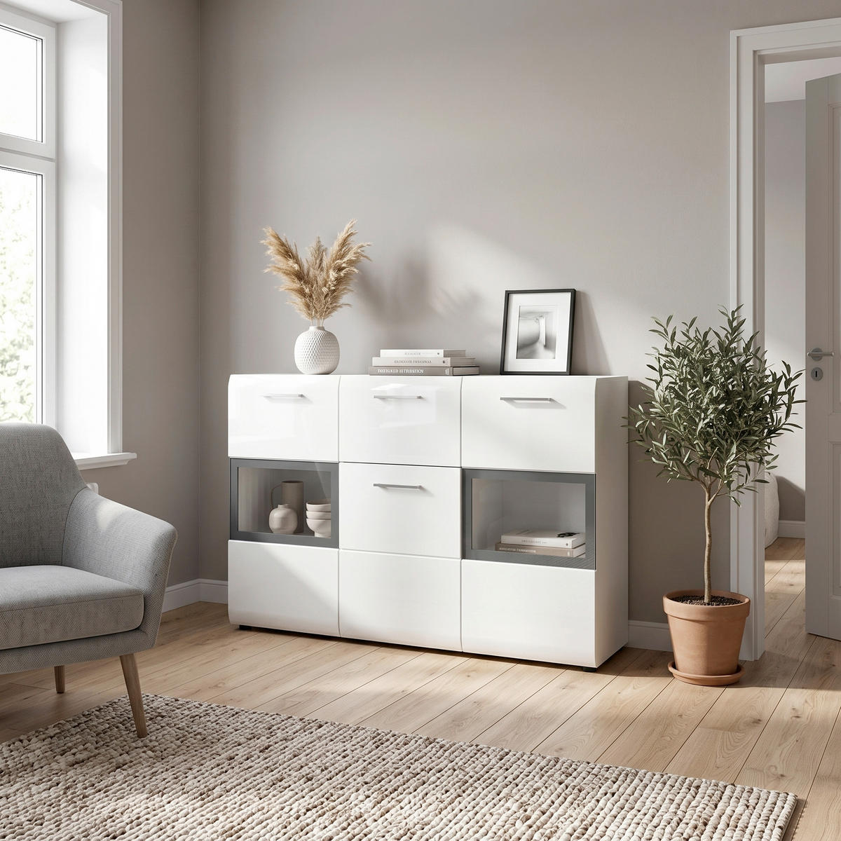 SIDEBOARD  125/81/37 cm 1 Schublade(n)  - Weiss Hochglanz/Weiss, Design, Holzwerkstoff/Kunststoff (125/81/37cm) - Livetastic